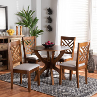 Baxton Studio Edona-Grey/Walnut-5PC Dining Set Edona Modern and Contemporary Grey Fabric Upholstered and Walnut Brown Finished Wood 5-Piece Dining Set